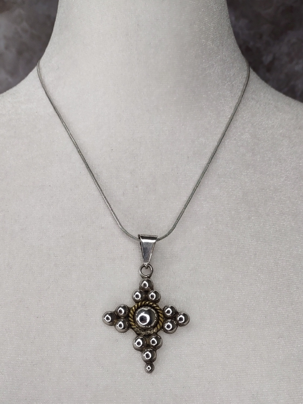 Artisan Crafted Taxco Sterling Silver Cross Pendant Necklace